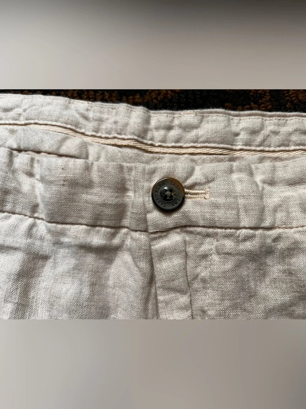 Tasso Elba 100% Linen Men's Cream Pants Flat Front Tapered Leg Resortwear Summer